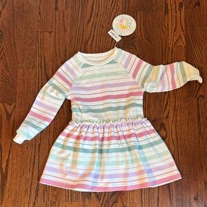 NWT Little Sleepies Pastel Rainbow Stripe Long-Sleeve Dress 18-24 months